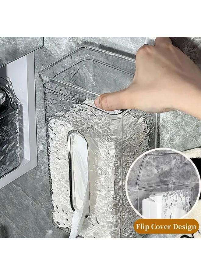 حامل علبة المناديل المعلق الحديث الشفاف مع غطاء موفر للمساحة لمنظم الحمام - Image 2